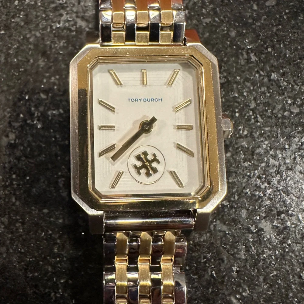 Tory Burch Silver-Tone Stainless Steel Logo Bracelet Watch